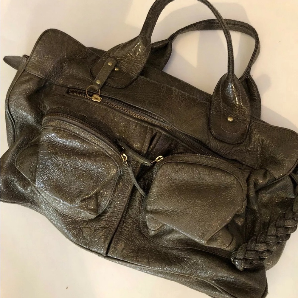 Bulga handbag leather taupe Grey purse Msrp 895.00